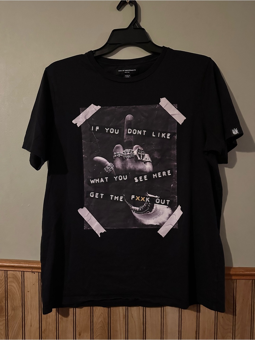 Cult of Individuality Black Graphic Tee with Printed Hand Motif